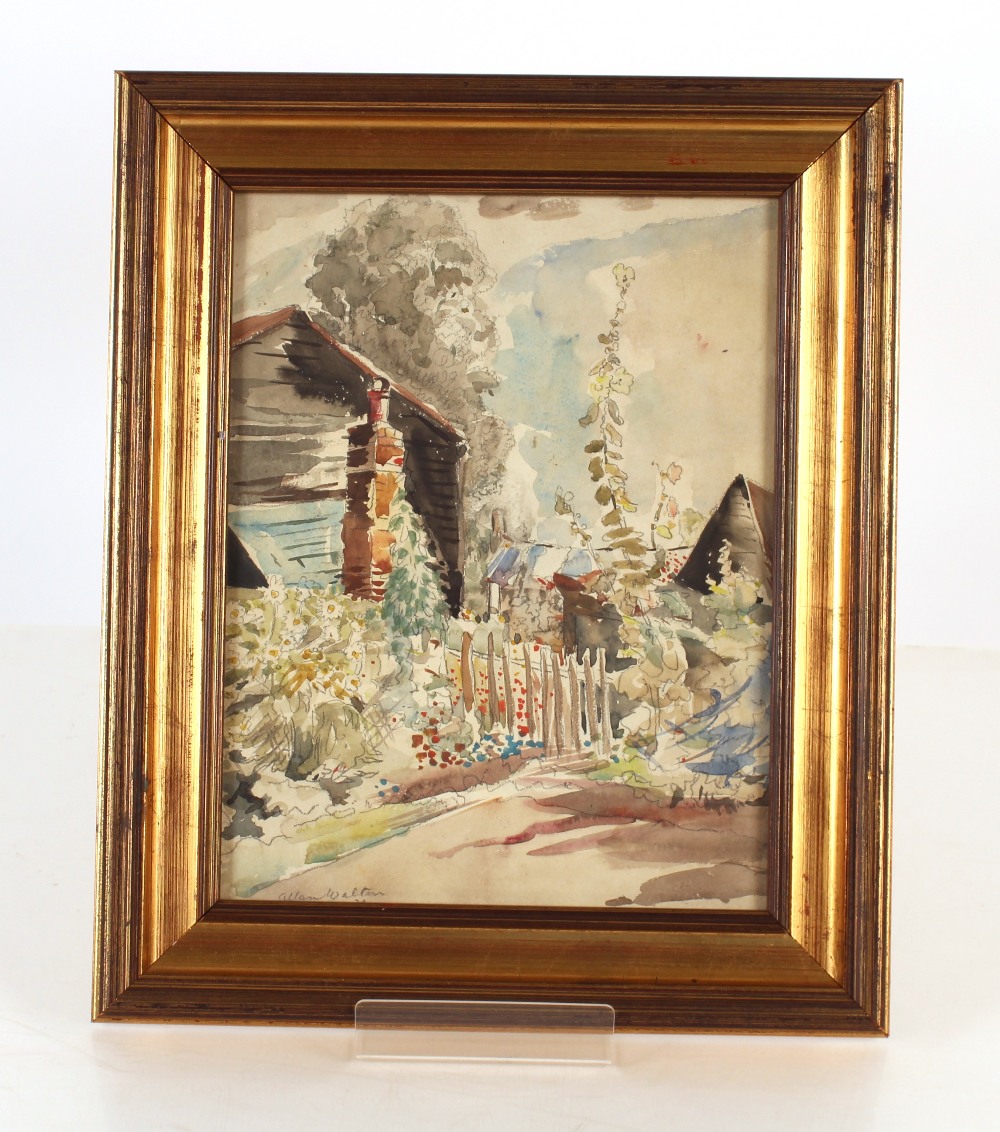 Allan Walton 1891-1948, study of a country cottage with flower garden, signed watercolour 28cm x - Image 2 of 2