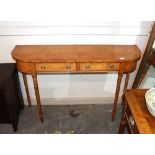 A birch D end hall table, fitted two central drawers raised on turned tapering supports, 119cm