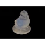 Ferjac, a blue frosted glass figure of a chick, circa 1930, marked Ferjac France