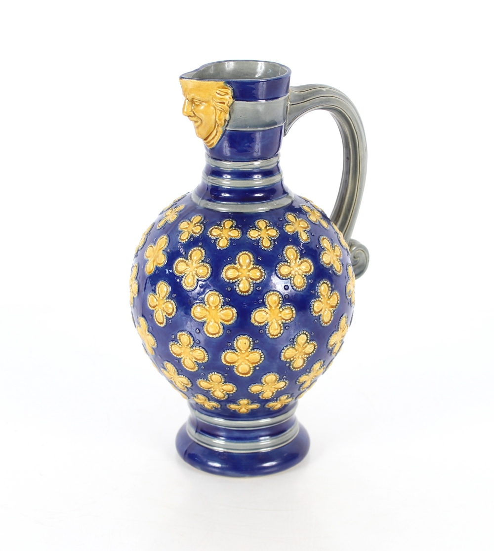 A Minton Majolica Bellarmine type jug, circa 1867, 29cm high