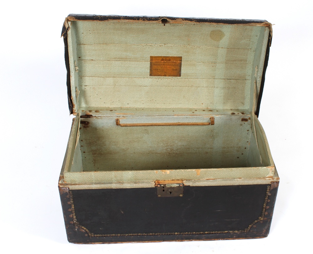 A domed canvas metal mounted and studded travelling trunk, 76cm - Image 2 of 3