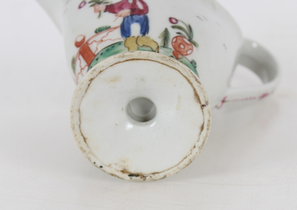 A Newhall porcelain cream jug of helmet shape, decorated with Chinese figures on circular spread - Image 3 of 3