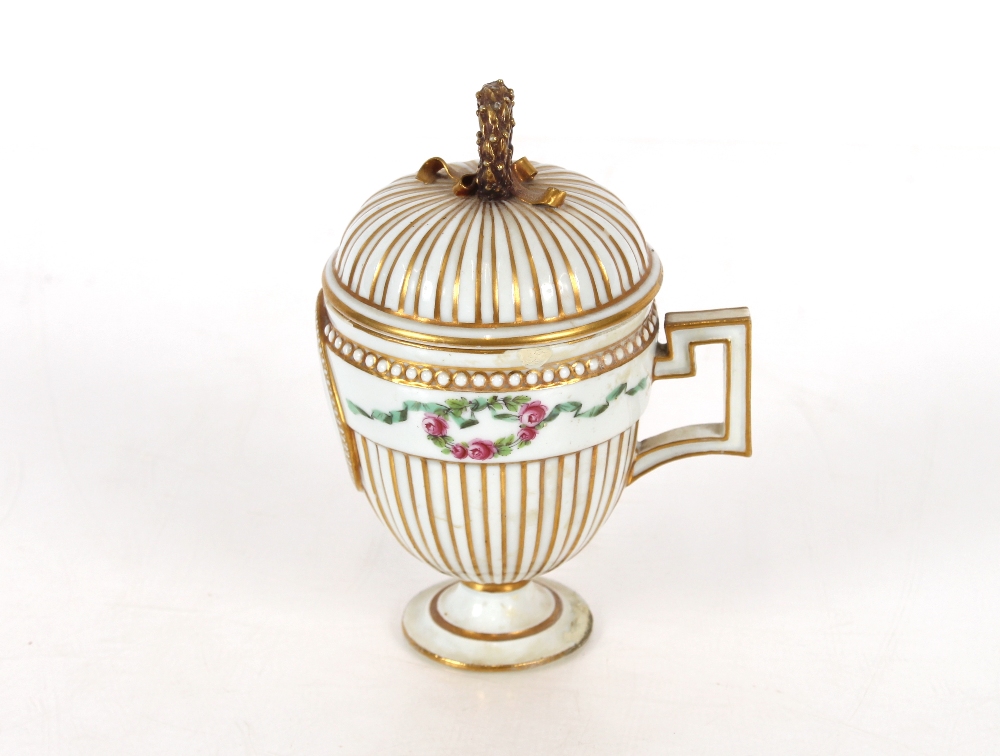 A Meissen chocolate cup and cover, possibly Marcolini period of ribbed baluster form, central - Image 2 of 21