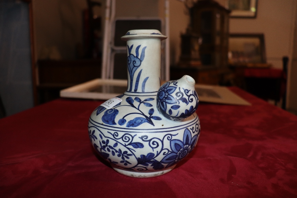 A Chinese Ming style Kendi of traditional form, blue glazed floral and bird decoration, 18cm high - Image 13 of 22