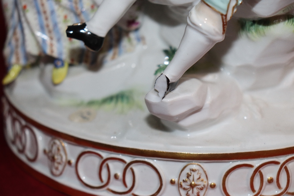 A large 19th Century Meissen figure group depicting villagers dancing and drinking before a floral - Image 6 of 18