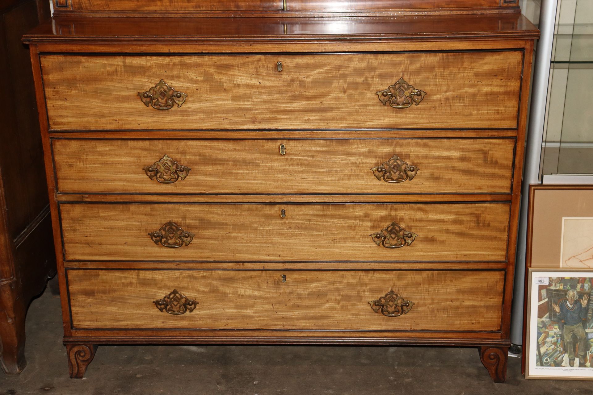 An early 19th Century mahogany secretaire bookcase, the upper adjustable shelves enclosed by a - Image 2 of 3