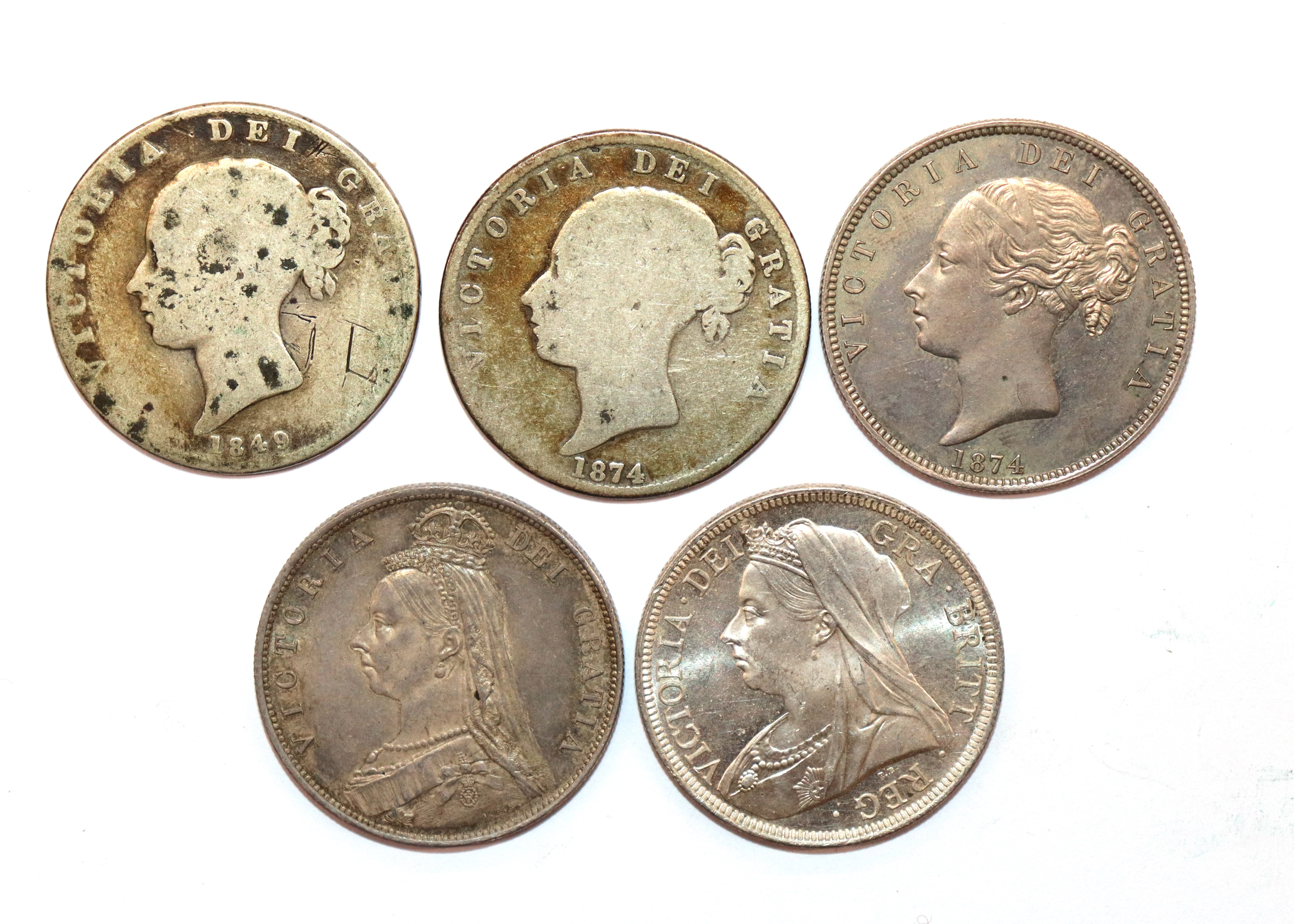 Five Victorian half crowns, dates ranging 1849-1901 - Image 2 of 3