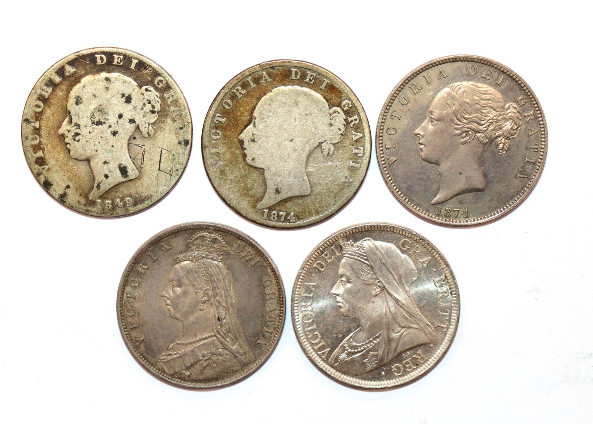 Five Victorian half crowns, dates ranging 1849-1901 - Image 2 of 3