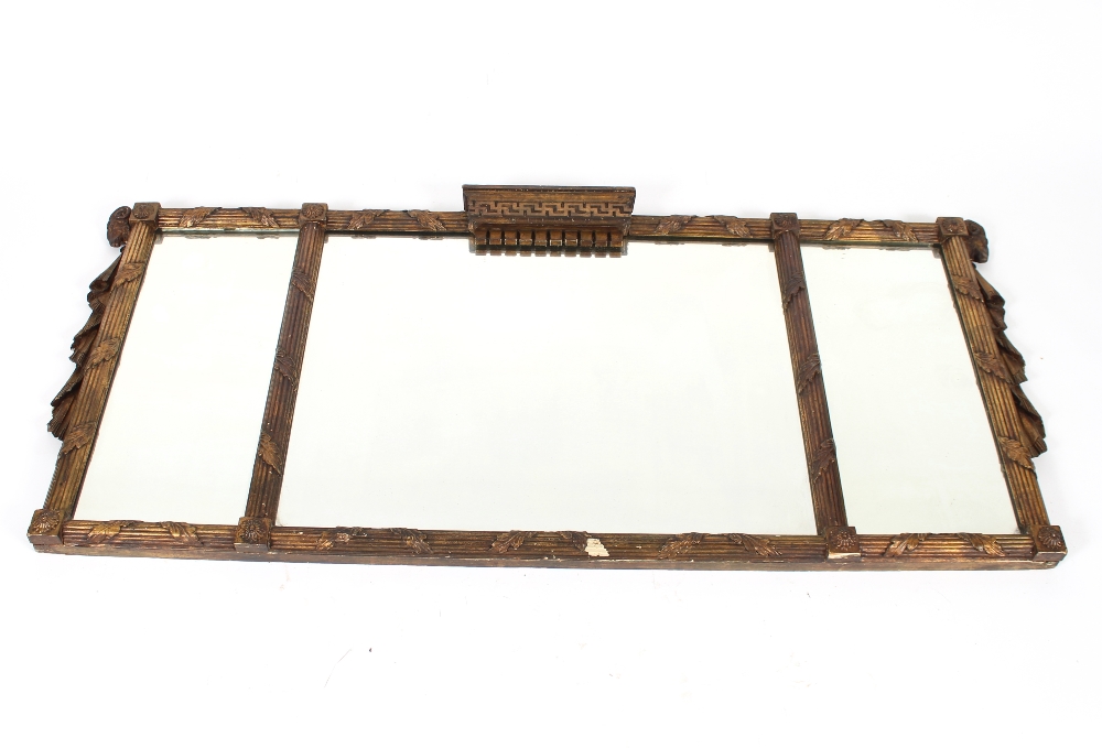 A 19th Century gilt wood and Gesso triple overmantel mirror with leaf and swag decoration, 64cm x