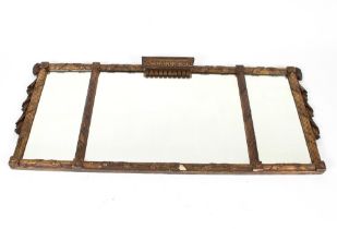 A 19th Century gilt wood and Gesso triple overmantel mirror with leaf and swag decoration, 64cm x