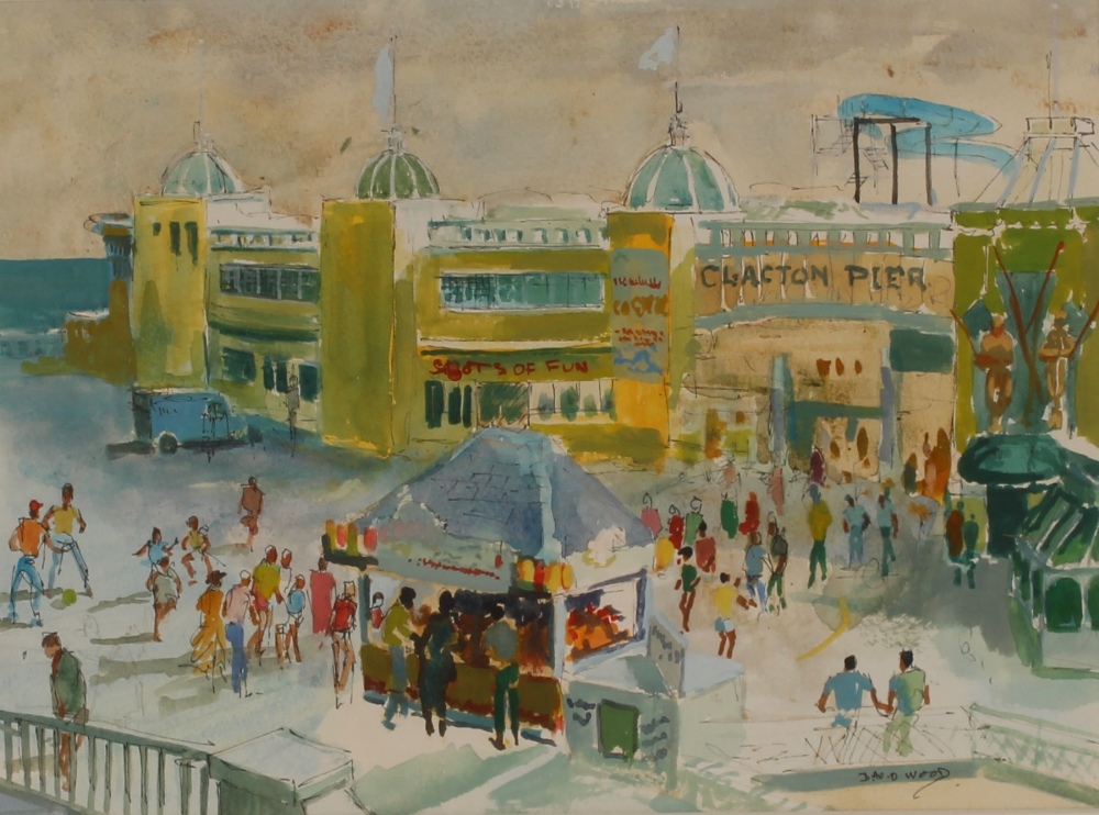 David Wood, "Clacton Pier" signed watercolour 24.5cm x 33.5cm