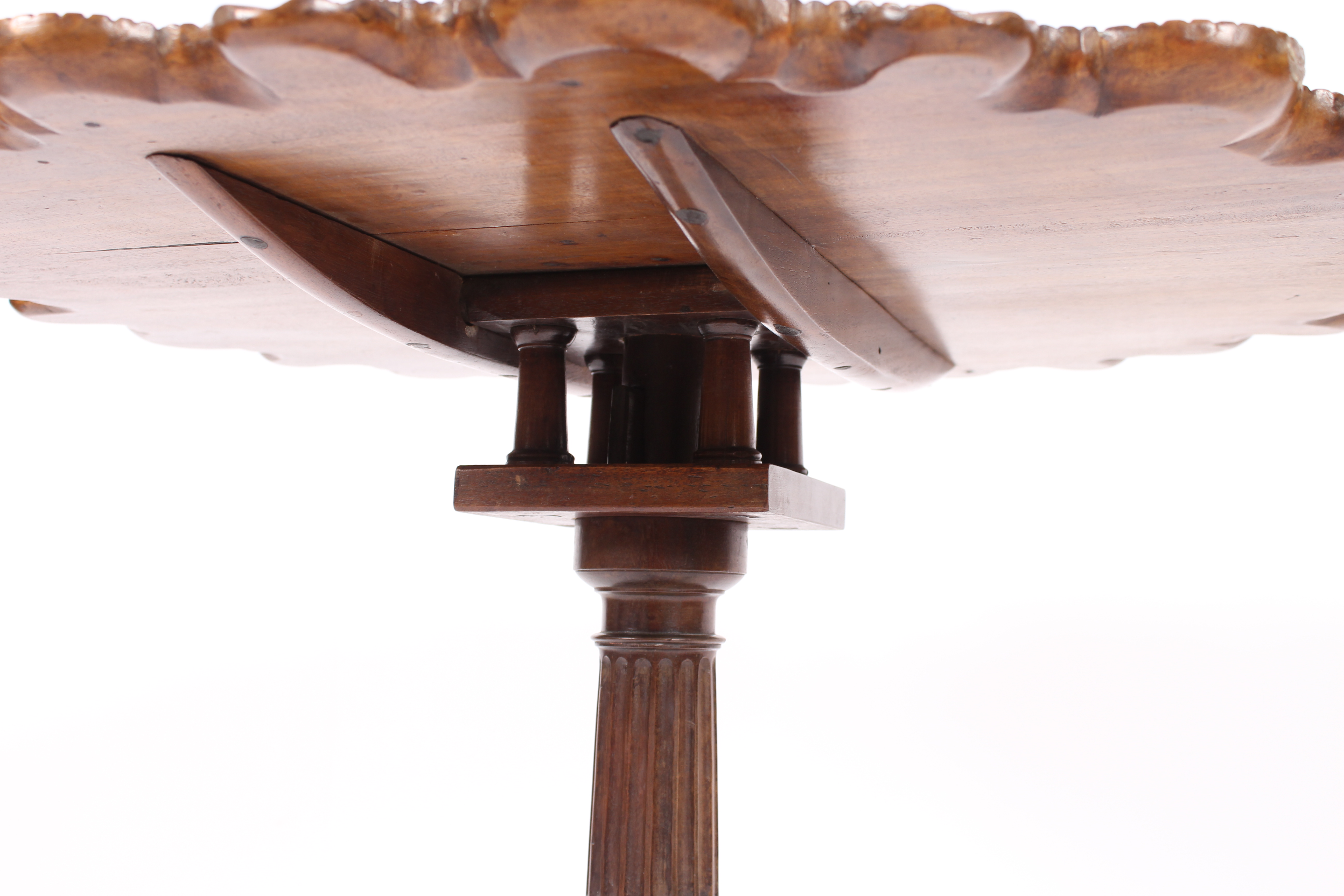 A 19th Century carved mahogany tripod occasional table, the shaped shell decorated top raised on a - Image 3 of 3
