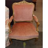 A 19th Century French gilt wood armchair with pink