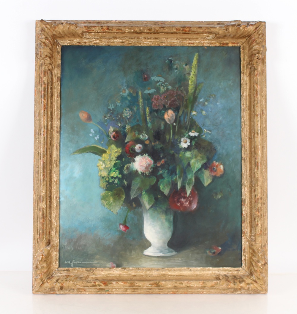 20th Century continental school, still life study flowers in a vase, indistinctly signed oil on - Bild 2 aus 3