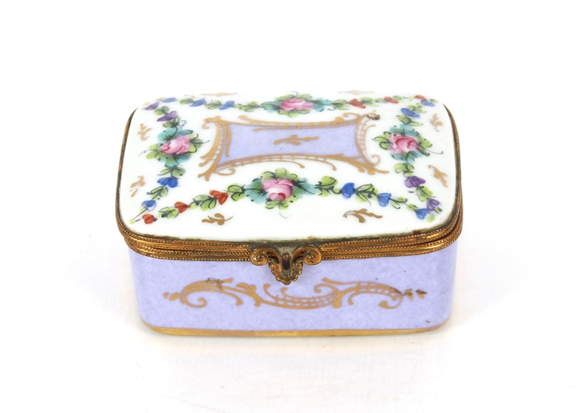 A small Limoges hinged box and cover, having floral spray decoration to the lid, no sides, - Image 2 of 5