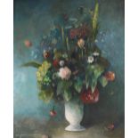 20th Century continental school, still life study flowers in a vase, indistinctly signed oil on