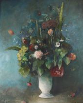 20th Century continental school, still life study flowers in a vase, indistinctly signed oil on