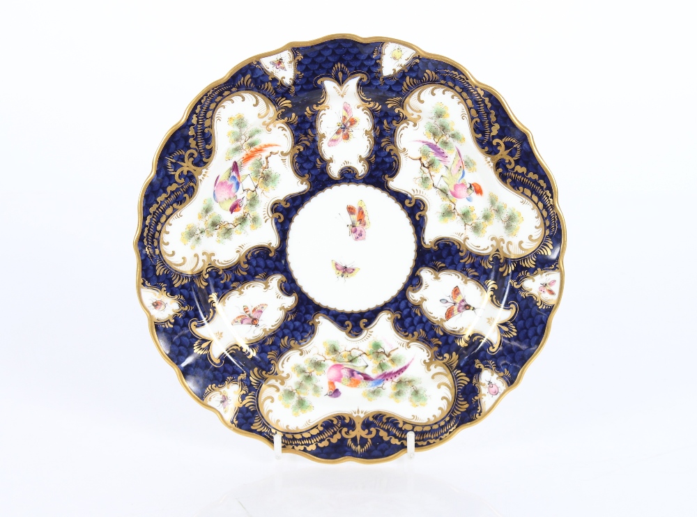 A Royal Worcester cabinet plate, profusely decorated butterflies and birds on a blue scale ground - Image 2 of 8