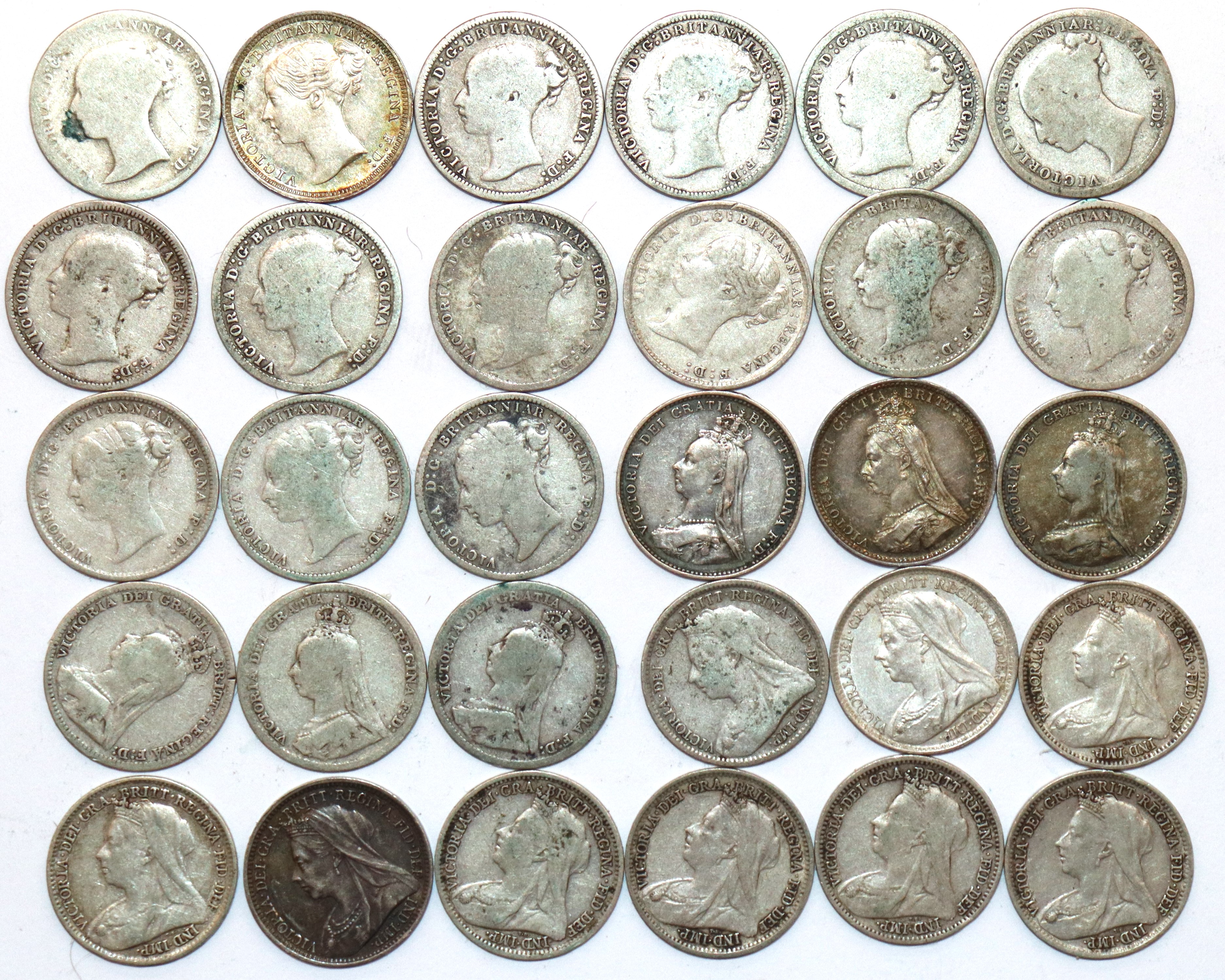 A collection of 30 Victorian silver threepence pieces - Image 2 of 3