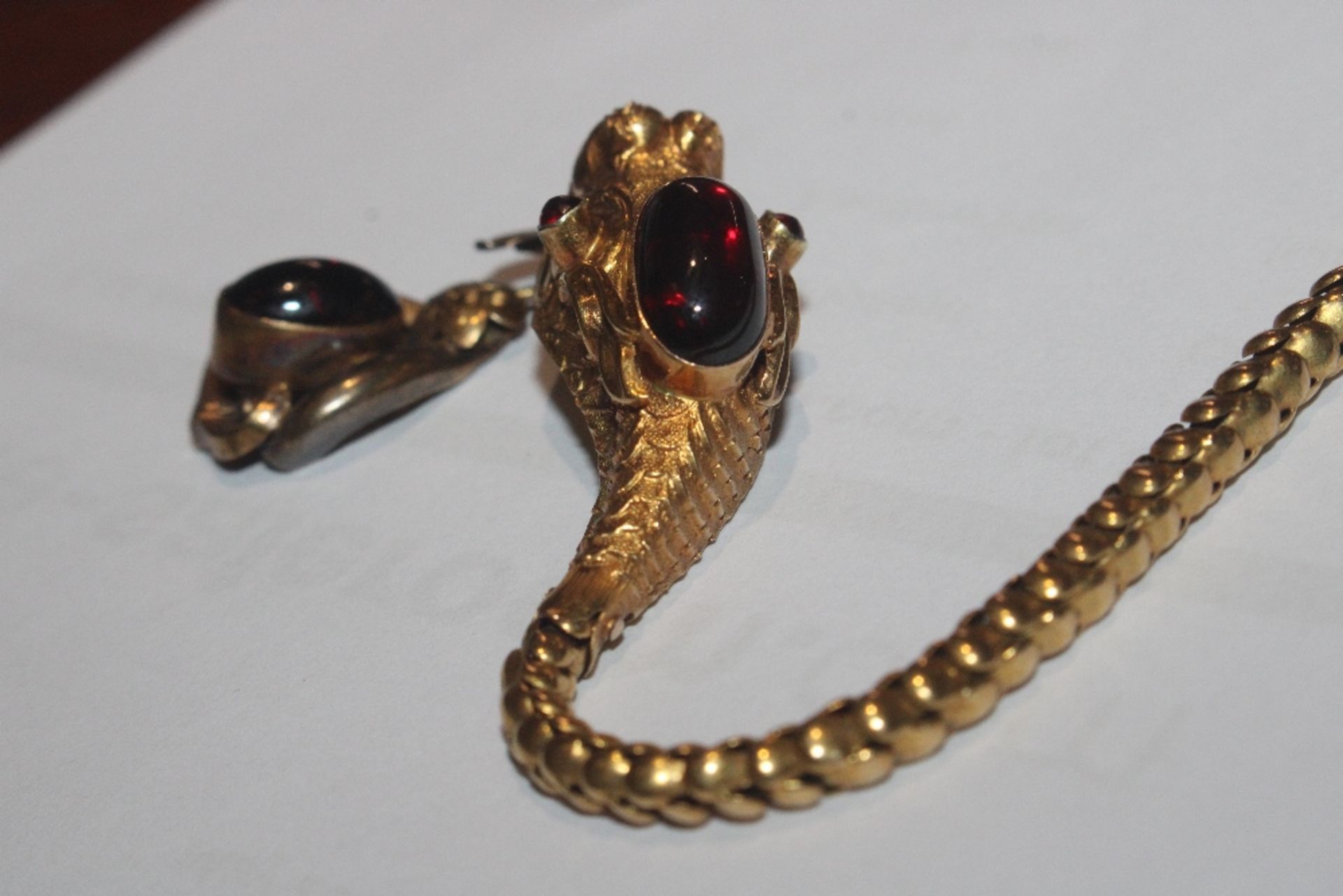 A Victorian yellow metal and garnet set serpent necklace, 18gms total weight, (tests as gold) in - Image 21 of 34