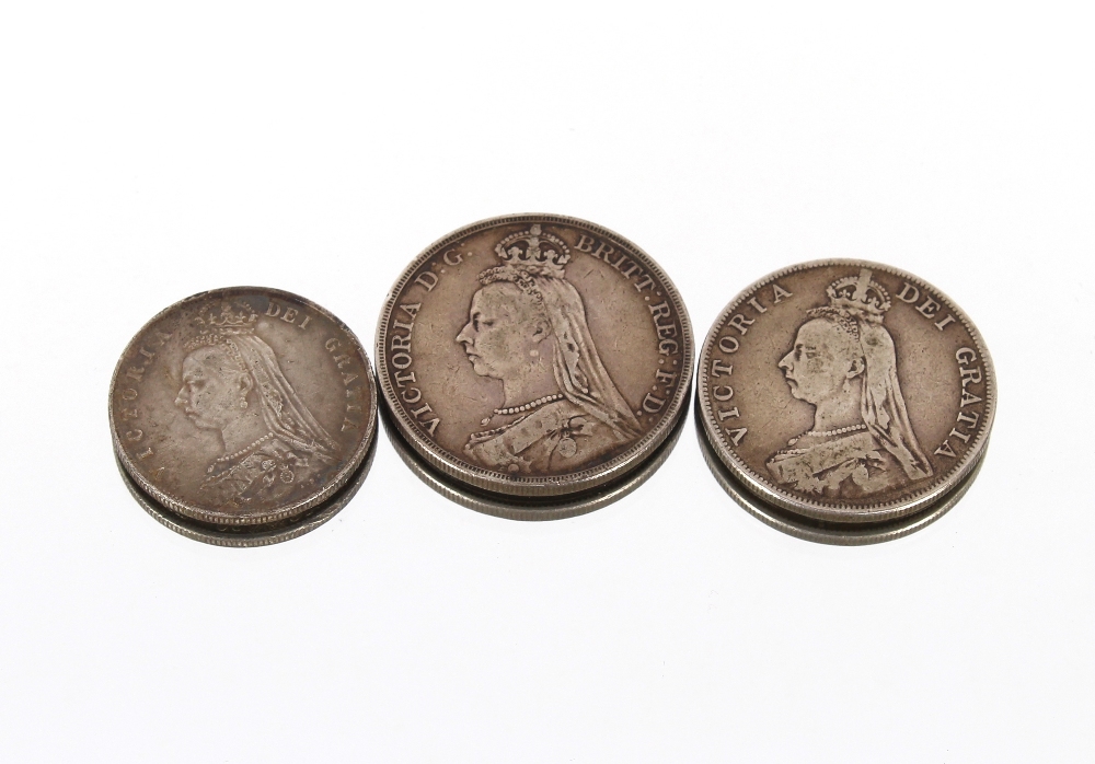 A Victorian silver crown, 1890; a double Florin 1889; and a 1890 half crown - Image 2 of 2