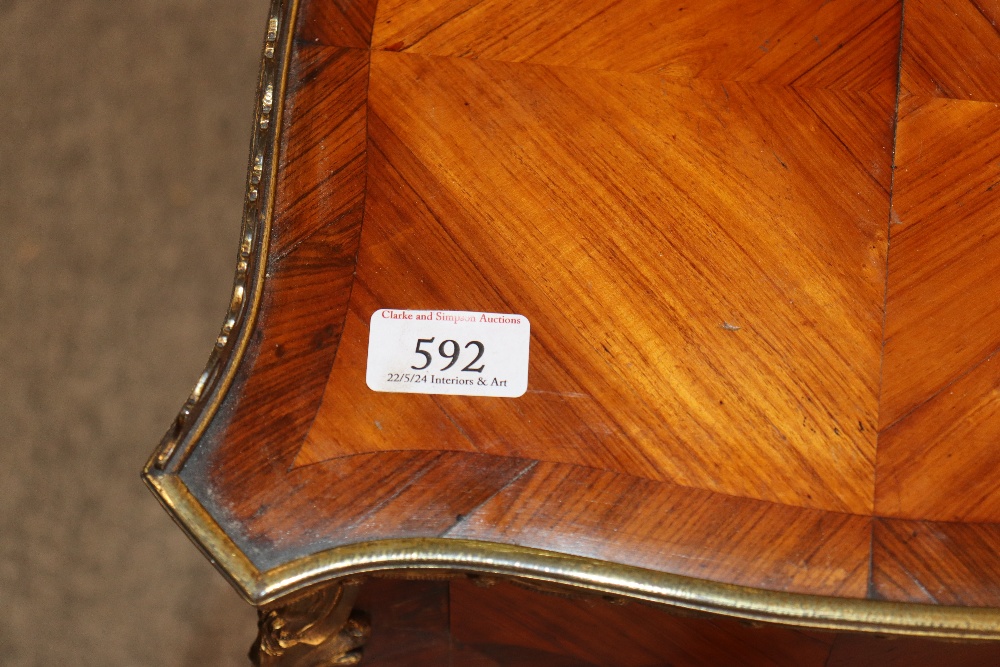 A pair of 19th Century French walnut and cross banded two tier side tables surmounted by pierced - Image 3 of 110