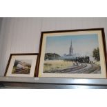 Chris Woods, pencil signed coloured railway print "Sunday at Salisbury" limited edition 743/850