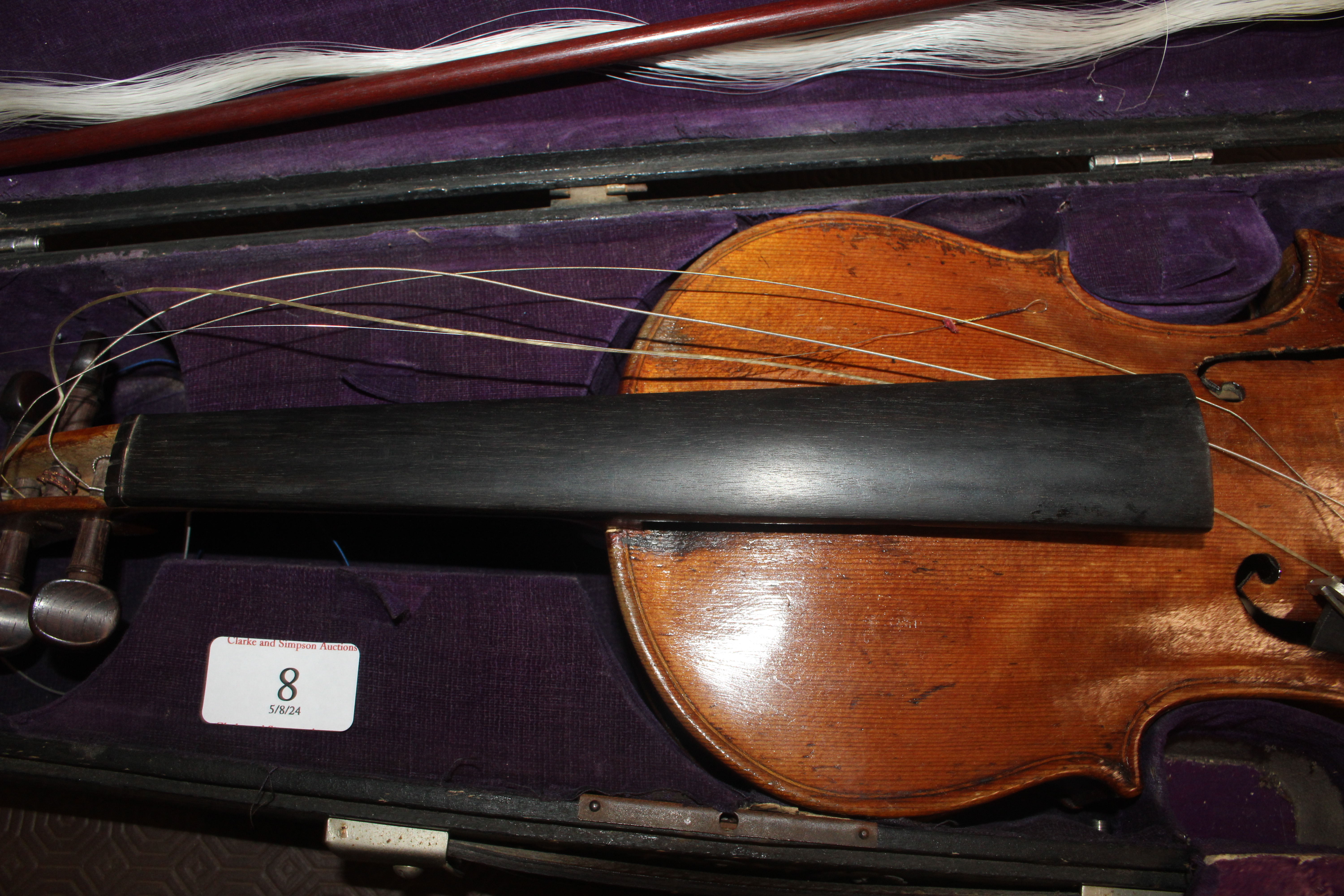 A cased violin and two bows AF - Image 3 of 12