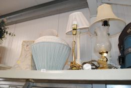 Four various table lamps and various lampshades