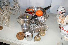 A quantity of stainless steel kitchenware etc.