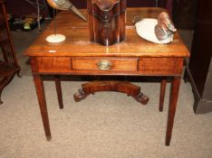 An antique oak side table, fitted single drawer and raised on square tapering supports, 91cm wide