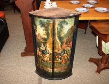 A 19th Century elliptical painted corner cupboard, the interior shelves enclosed by a pair of doors,