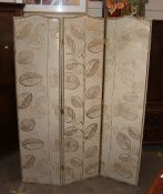 A Pierre Frey three fold boudoir screen, having leaf decoration 181cm high, each panel 45cm wide