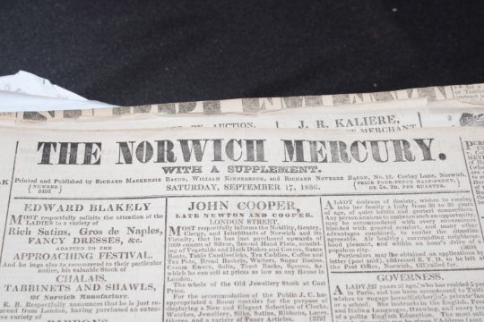 A collection of bound folio volumes of The Norwich Mercury newspaper, late Georgian and Victorian - Image 28 of 29