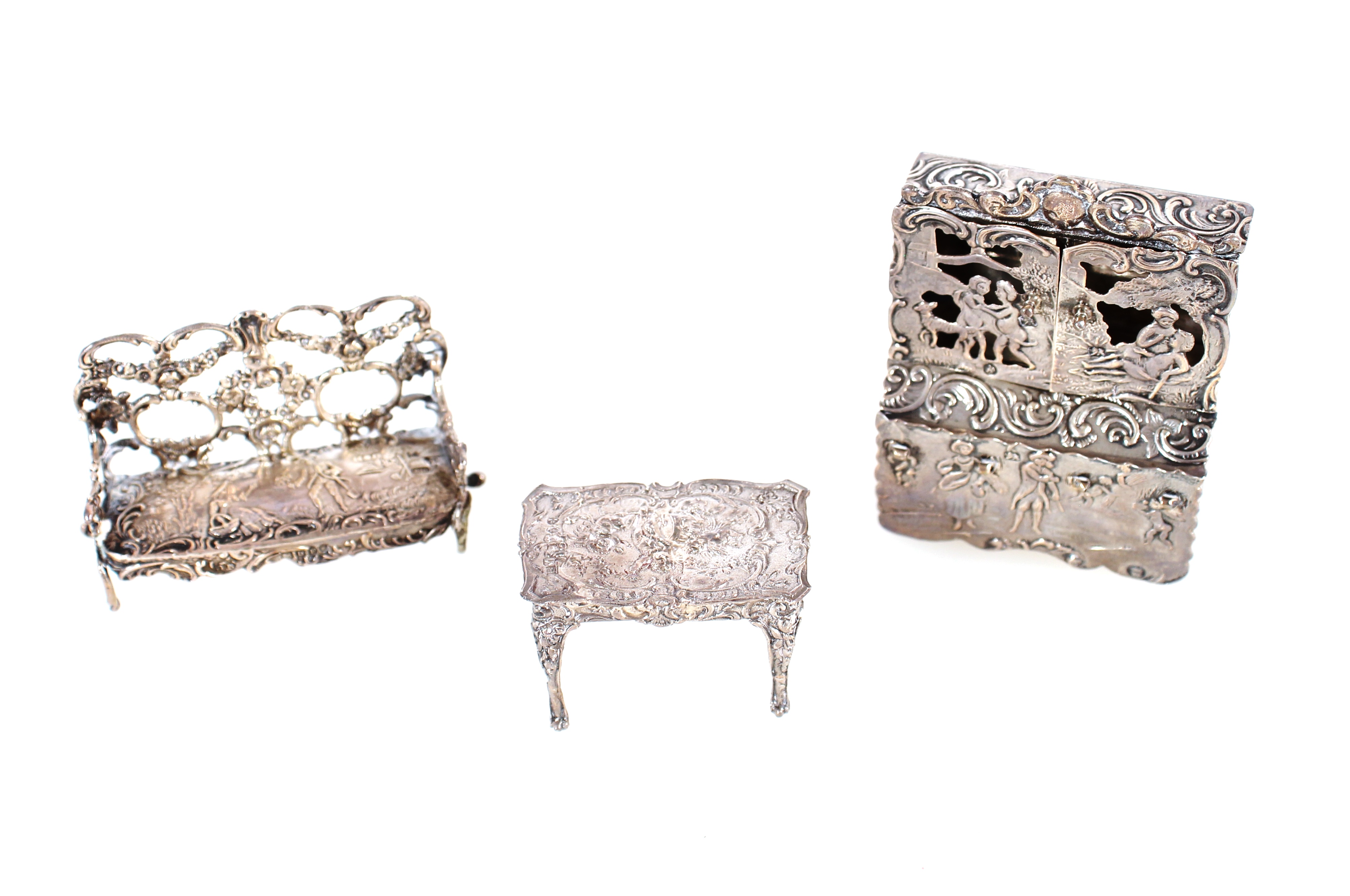 Three items of Dutch silver miniature furniture