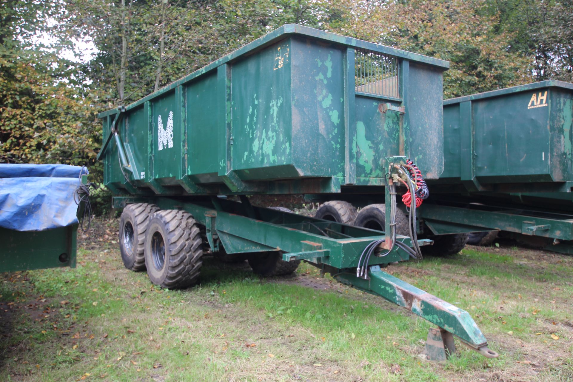 Agri Hire c.14T twin axle root crop trailer. With hydraulic tailgate, 500/60R22.5 flotation wheels