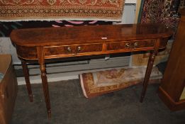 A walnut and cross banded D shaped hall table fitt