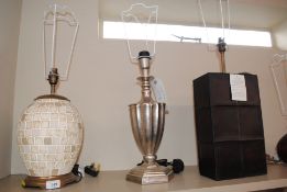 A silvered baluster table lamp of fluted form, 60c