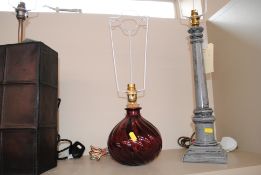 A recycled glass baluster table lamp, 45cm high ov