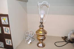 A brass baluster table lamp, 48cm high overall