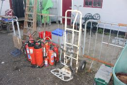 Two metal framed sack barrows