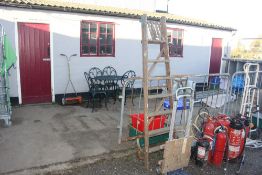 A wooden folding step ladder