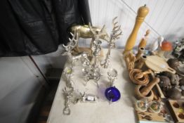 A collection of metalware including ornaments and