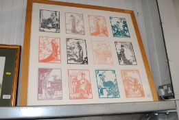 A set of twelve Oriental prints contained in commo