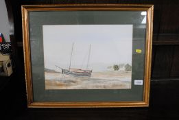 David Street, watercolour, study of a moored boat