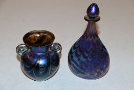 A Siddy Langley iridescent studio glass bottle and