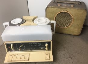 Plastic box containing two vintage items - Radio Teasmade (failed earth test,