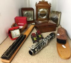 Plastic box containing eleven items including five clocks - Elliott Garrard & Co light oak framed