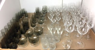 Contents to tray - seventy glasses including thirty-three smoked glass and thirty-six others