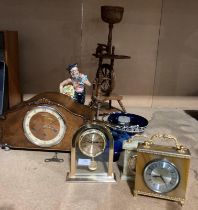 Appleyards (Wakefield) Ltd oak cased mantel clock with key, three other mantel clocks,